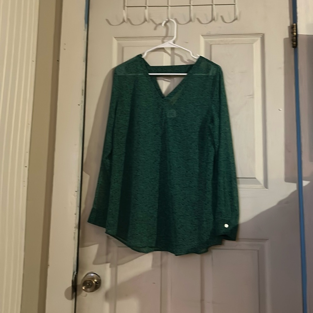 CAbi Green Relaxed Long Sleeve Blouse